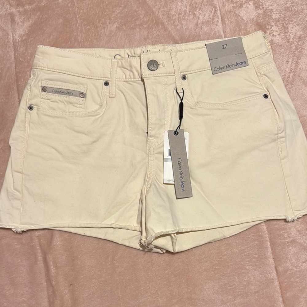 Calvin Klein Cream Jean Shorts with Sturdy Denim